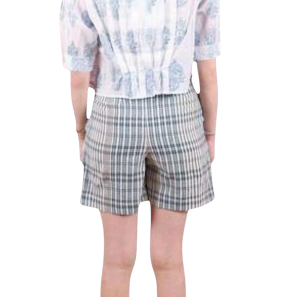 ALIX OF BOHEMIA Petra plaid cotton high waist button fly shorts blue cream Sz S - Picture 5 of 9